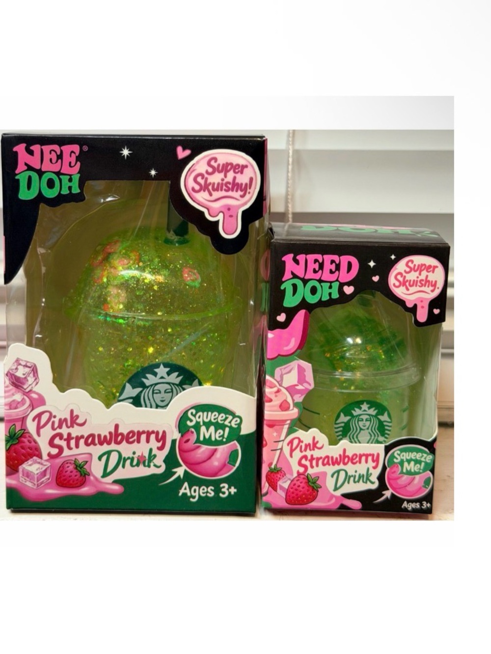2 pc Need Doh Pink Strawberry Drink Super Squishy
